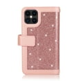 thumbnail image 3 of Allytech iPhone 12 mini Case with Zipper Wallet, Bling Glitter Multiple Credit Cards Slots Wallet Case Cover with Zipper Detachable Strap Protective Case for Apple iPhone 12 mini 5.4", Pink, 3 of 7
