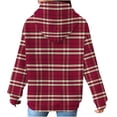 thumbnail image 4 of Women's Fashion Loose Hooded Pullover Long Sleeve Plaid Sweatshirt with Drawstring Drop Shoulder and Pocket Print,Wine,2XL, 4 of 7