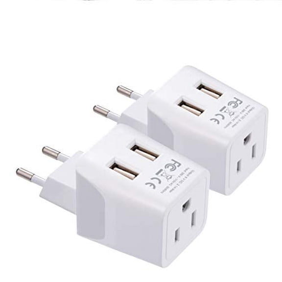European, Egypt Travel Adapter Plug by Ceptics with Dual USB - Type C - Europe - Usa Input - Light Weight - Perfect for Cell Phones, Chargers, Cameras and More - 2 Pack