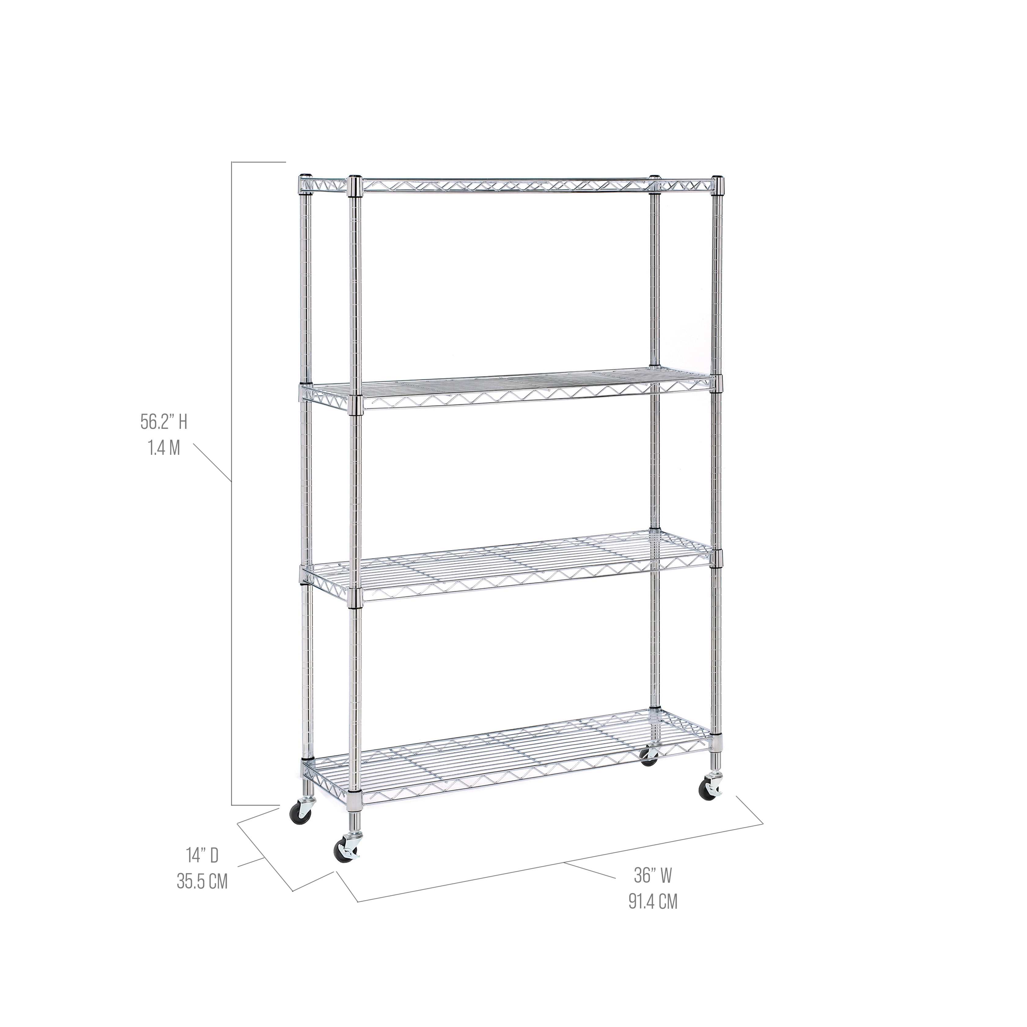 Seville Classics Solid Steel Wire Shelving Storage Unit Adjustable Shelves Organizer Rack, for Home, Kitchen, Office, Garage, Bedroom, Closet, Steel, 4-Tier, 36" W x 14" D