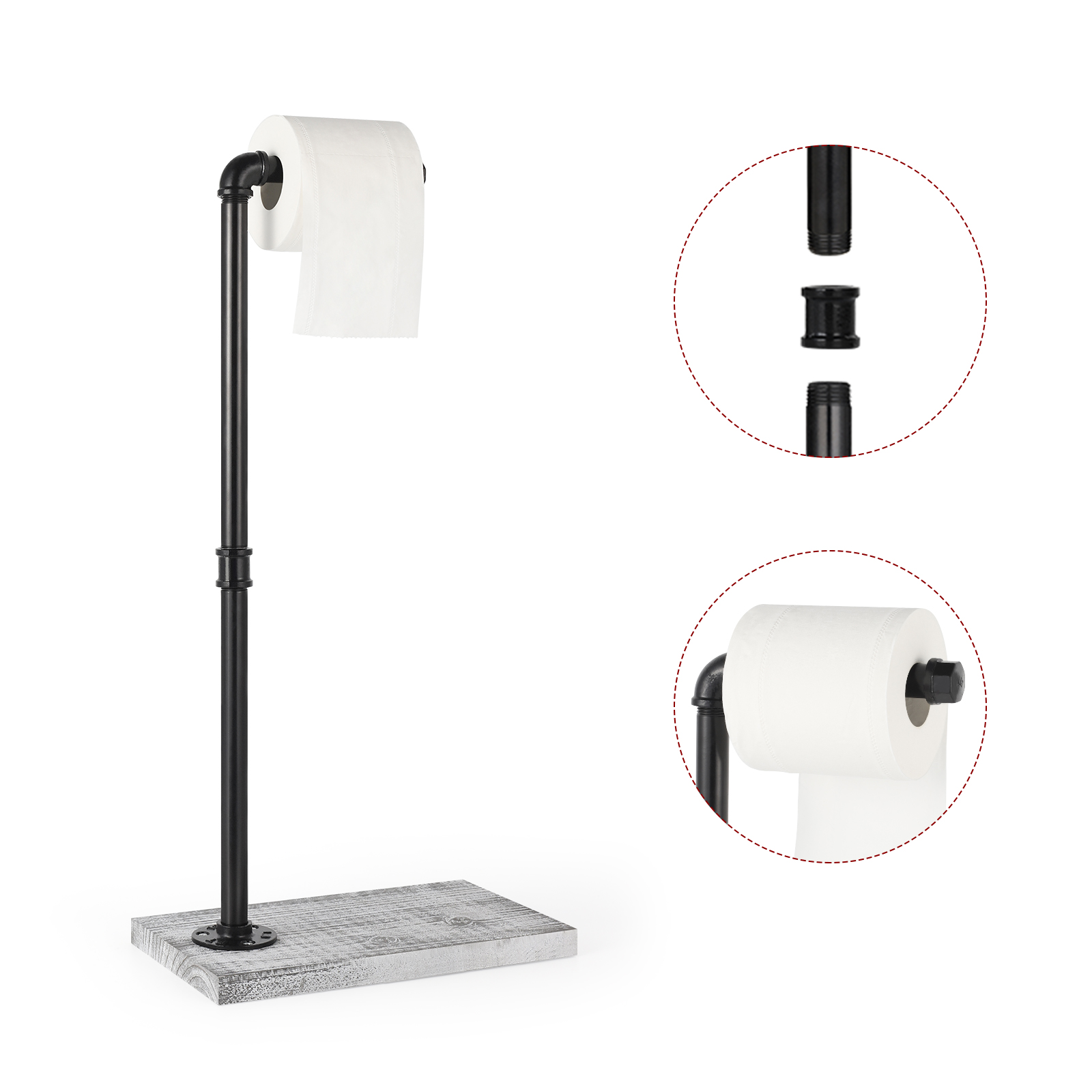 2pcs Industrial Style Floor Toilet Paper Holder Toilet Paper Dispenser Gray