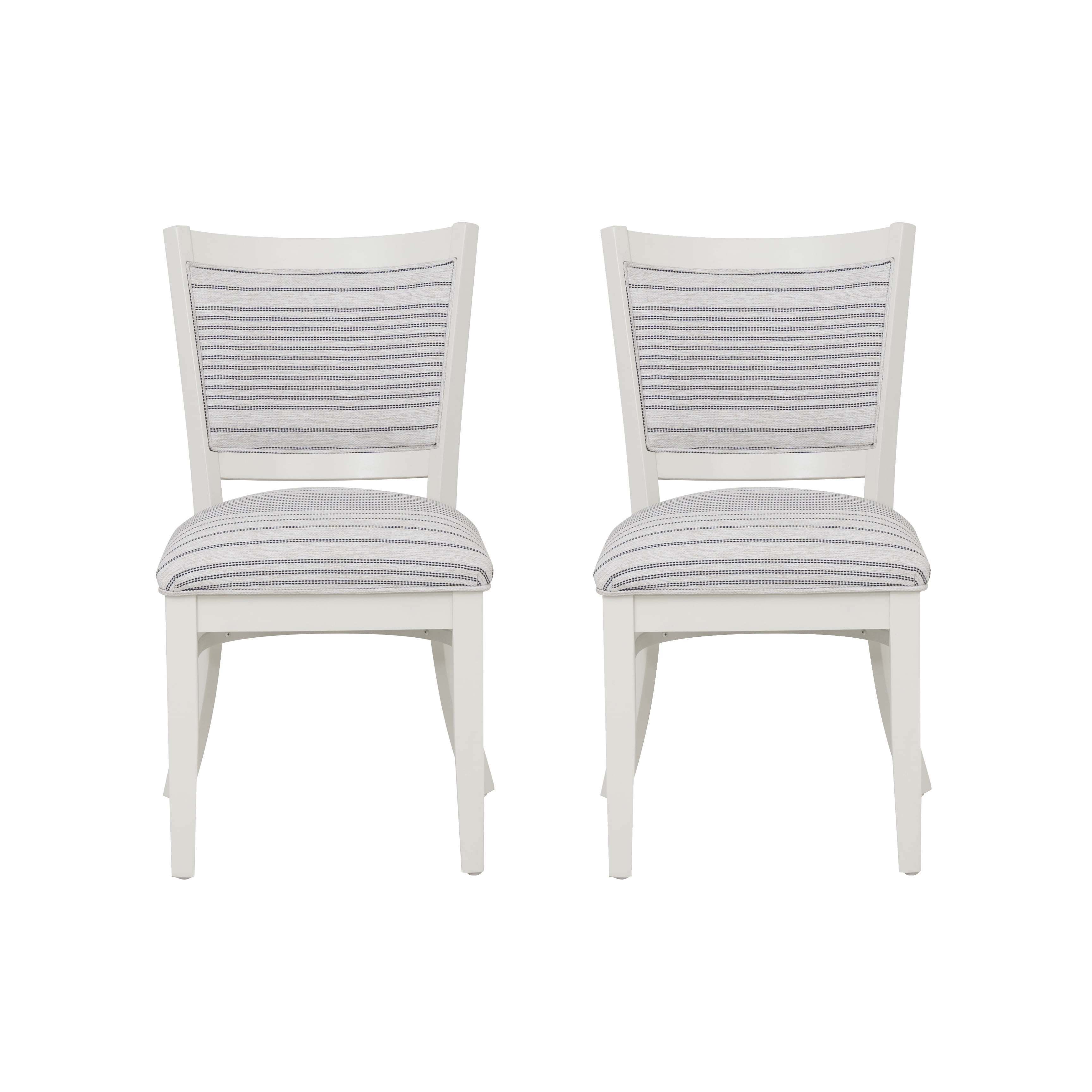 Linon Louise Set of 2 Upholstered Striped Dining Chairs in White Wood Frame