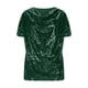 thumbnail image 5 of Camisas de Manga Corta para las Mujeres Casual Brillante Color Sólido Empalmado Cuello de Tortuga Tops para el Uso Diario, 5 of 9