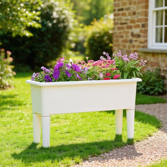 Topcobe 2 PCS Raised Garden Beds Self-Watering Planter Box with Detachable Legs and Drainage Hole, Garden Boxes Outdoor Raised, White