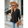 thumbnail image 6 of Autumn And Winter Women's V-neck Button-down Solid Color Long-sleeved Loose T-shirt Top, 6 of 8