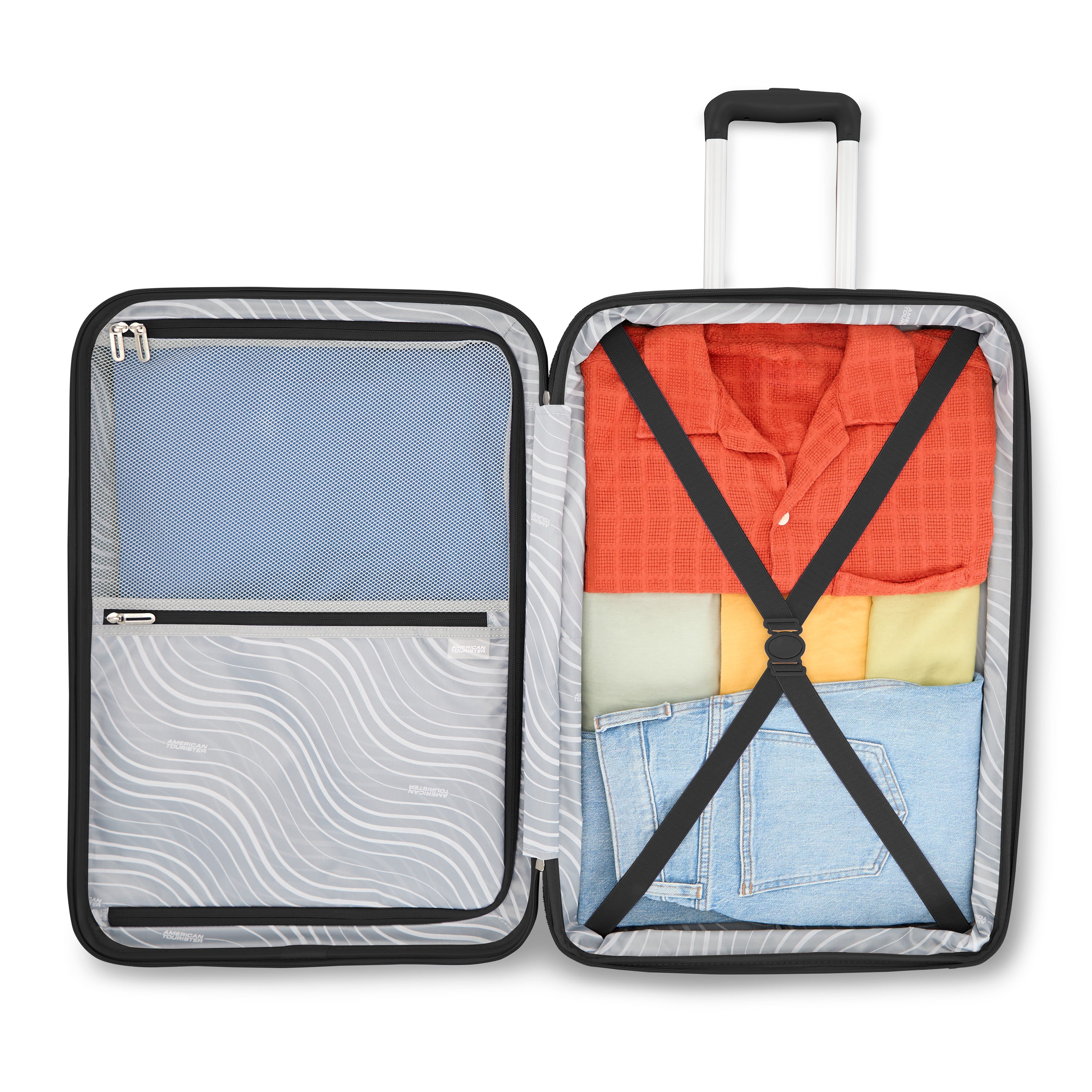 American Tourister Color Waves Carry On Expandable Luggage Suitcase with Spinner Wheels, Black