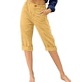 thumbnail image 1 of Innerwin Cropped Pant High Waist Women Capri Pants Beach Button Lounge Capris Yellow XL, 1 of 2