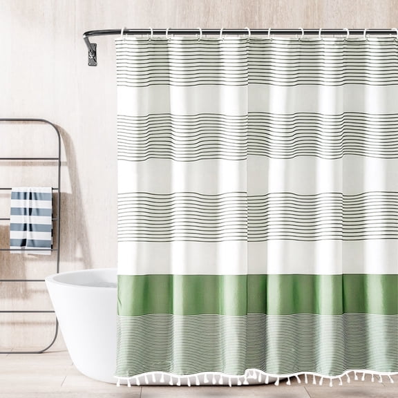 Boho Shower Curtain Set, Cloth Farmhouse Shower Curtain with Hooks, Sage Green Shower Curtain Waterproof, Fabric Shower Curtain for Bathroom 72 X 72 Inches