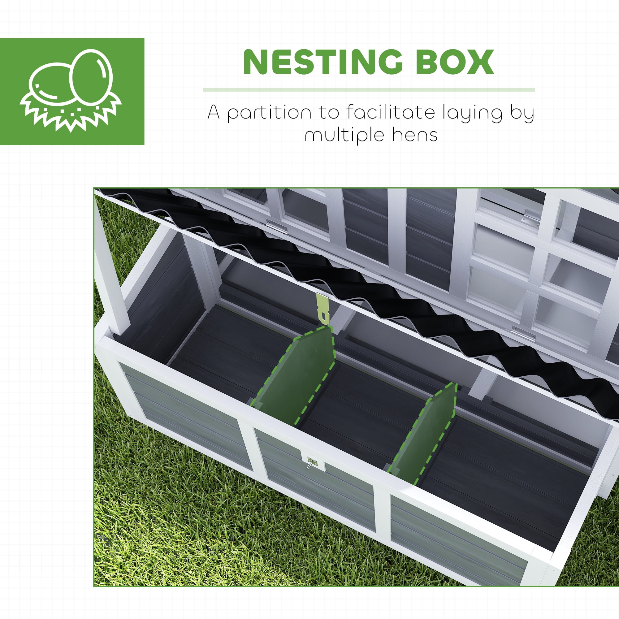 PawHut Wooden Chicken Coop, 39" Chicken House with Nesting Box, Pull-Out Tray, Waterproof Roof, for 2-4 Chickens, Rabbits, Light Gray
