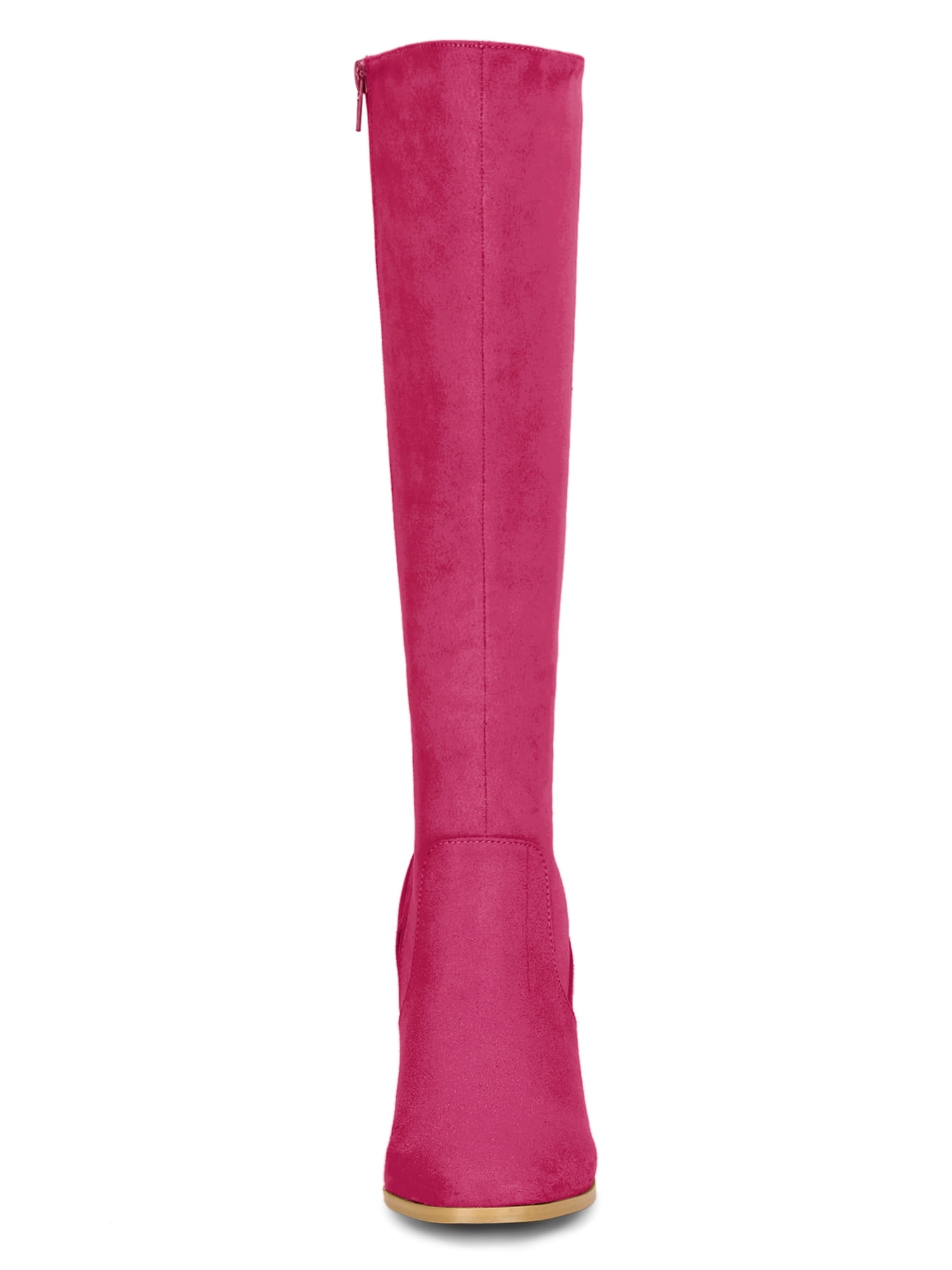 DARING DIVA Women's Stylish Side Zipper Chunky Heel Knee High Boots Hot Pink 10