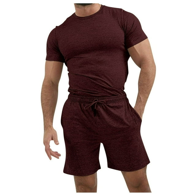 Ensemble d'Été 2 Pcs pour Hommes Chemises à Manches Courtes et Shorts de Plage