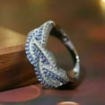 thumbnail image 2 of TAAPSEE JEWELS Crisscross Wedding Band Ring Round Cut Blue Sapphire & Diamond 14K White Gold Plated, 2 of 3