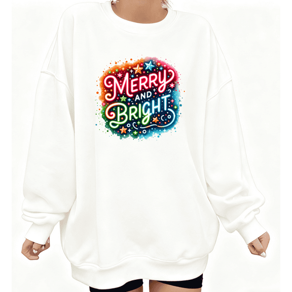 White Graphic Print Sweatshirt Merry Colorful Bright Casual Style S-3XL Classic Cut Tops