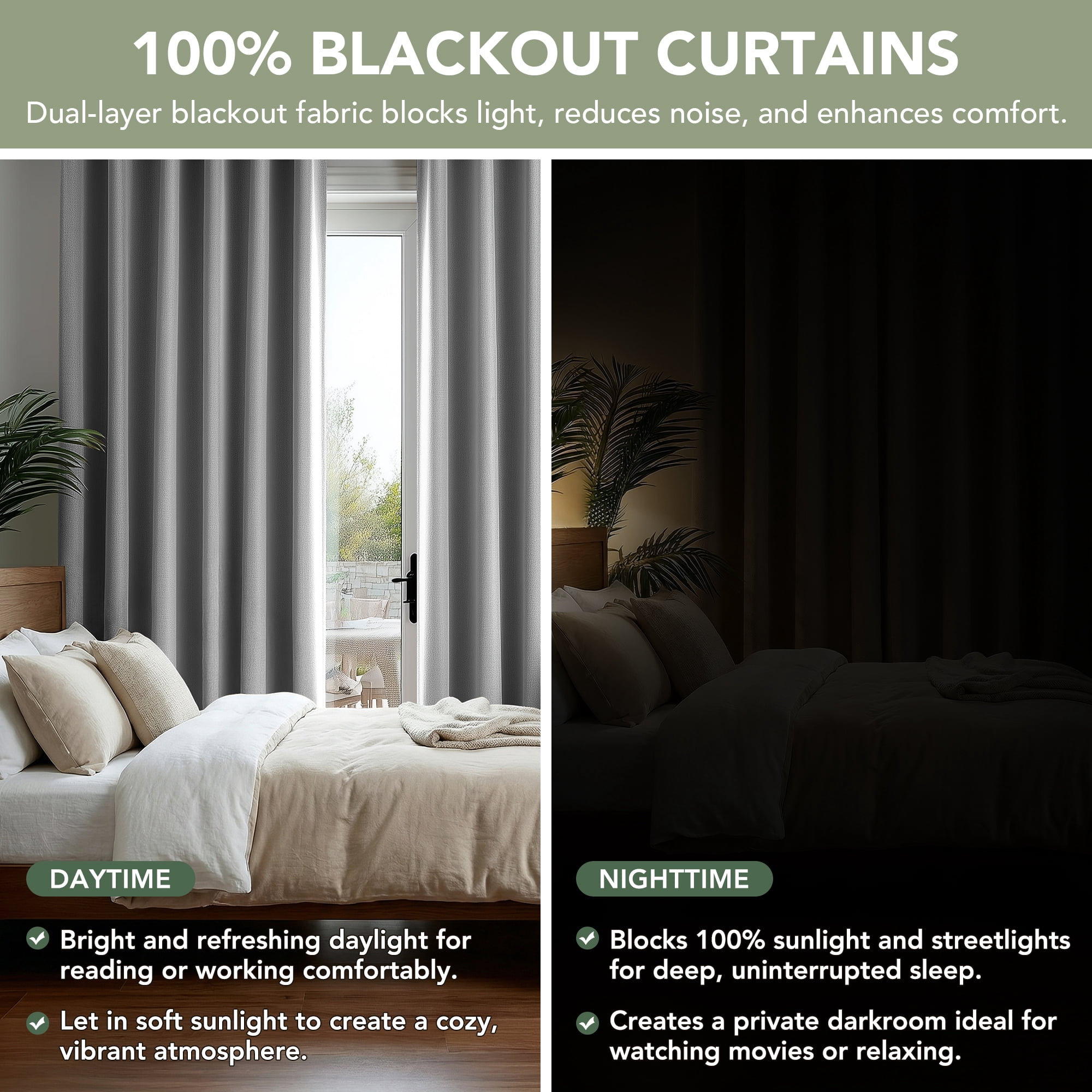Deconovo Linen Textured 100% Blackout Drapes, Thermal Insulated Back Tab, 2 Panels, Light Gray, 52" x 84"