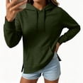 thumbnail image 6 of Josdec Drawstring Hooded Sweatshirts for Women Solid Color Long Sleeve Pullover Kangaroo Pocket Side Split Hem Casual Hoodies S-2XL, 6 of 8
