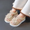 thumbnail image 4 of Losmtrace Girls Sandals Flower Girl Dress Shoes Open Toe Bow Ankle Strap Flat Sandals Wedding Party Shoes Beige 10(27), 4 of 5