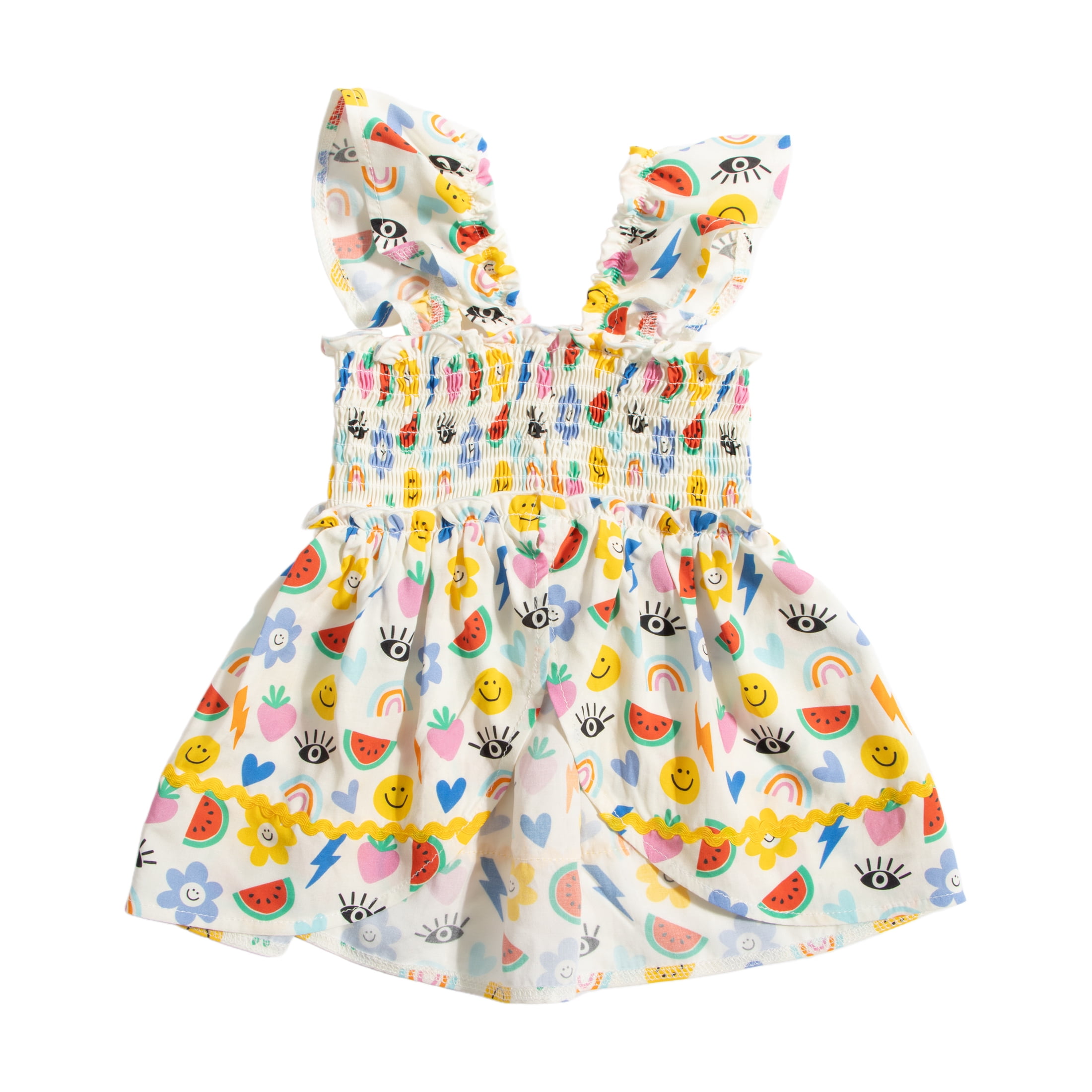Oodles Multi-Colored Sassy Summer Icons Ruffled Spring Dog Dress, XS