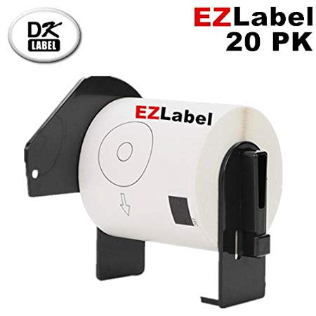 20 Rouleaux EZlabel Brother DK1207 Étiquettes de Film CD/DVD Découpées, Diamètre 2-1/3 Pouces (58.2mm) (100 Étiquettes/rouleau) avec Cartouche