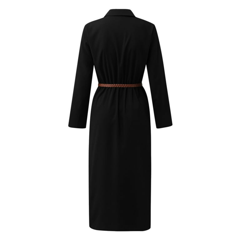black long sleeve button up dress Black long-sleeve dress with refined button details – DESTREE main image 1