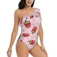 thumbnail image 3 of Sikiie Watermelon Ice Cream Print Women One Piece Swimsuits Tummy Control One Shoulder Bathing Suits Ruffle Swimwear, From S to XXL-XX-Large, 3 of 6