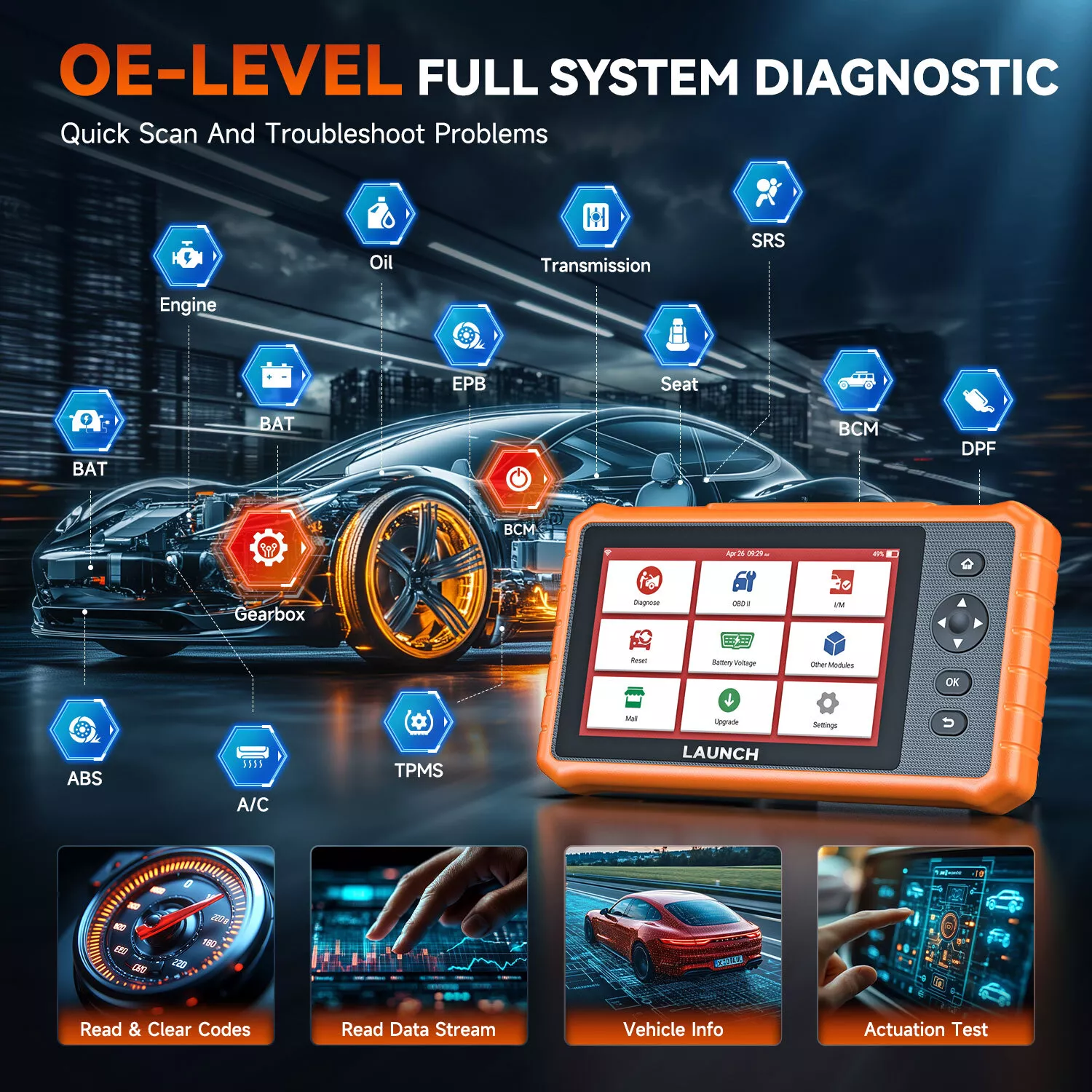 LAUNCH CRP 919C Bidirectional Scan Tool, All System Diagnostic OBD2 Scanner, Active Test, ABS Bleeding/Oil Reset Code Reader with Auto Vin FCA Autoauth DoIP & CAN FD, 32+ Reset Service