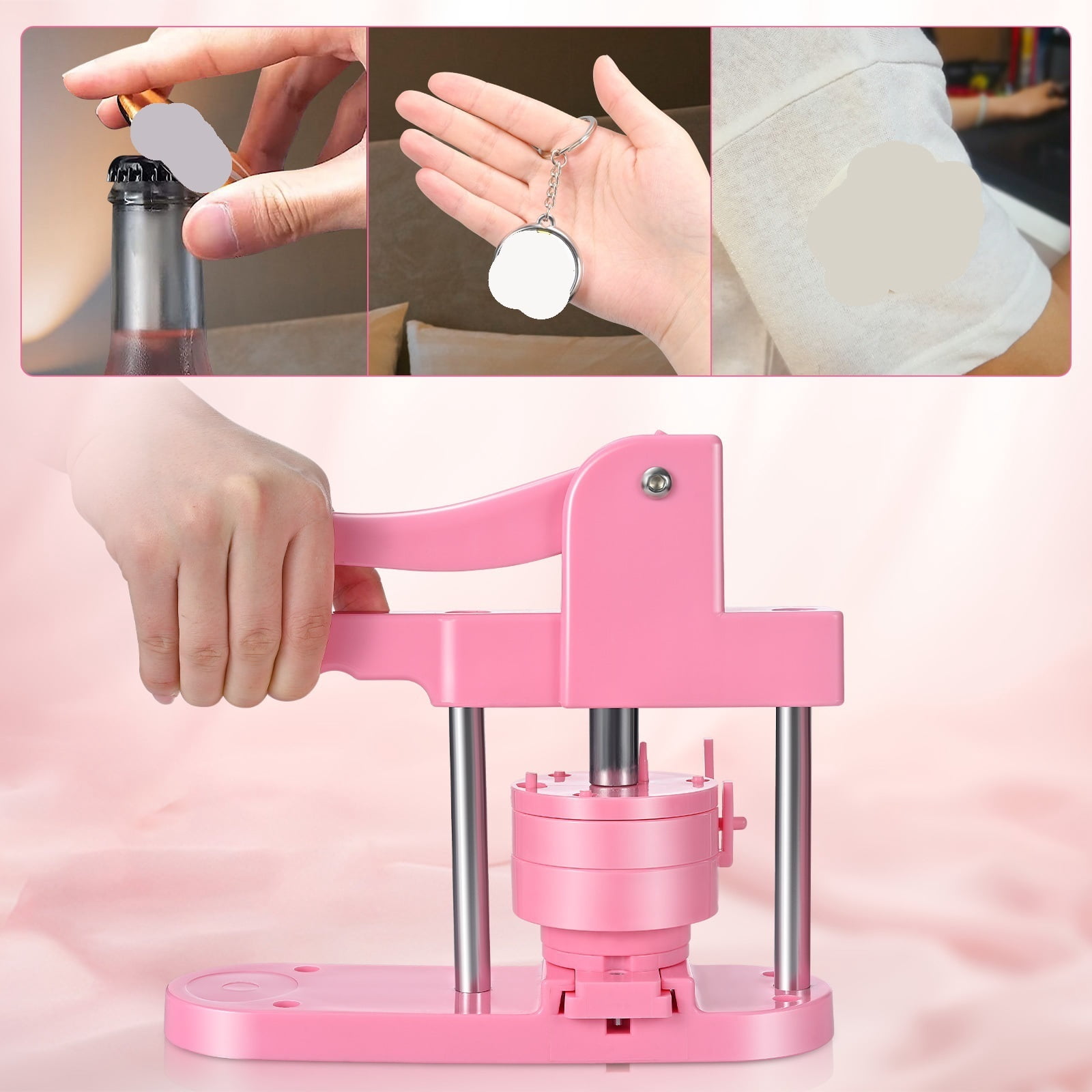 Pink Button Badge Maker Machine 32mm Mold Button Pin Press Machine ,Beginner-Friendly