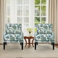 thumbnail image 3 of Bonzy Home Modern Floral Print Accent Chair with Arms and Wooden Legs, 2-Pack Mid‑Century High‑Back Wing Chair with Padded Armrests & Cushioned Seat for Living Room, Blue Green Floral, 3 of 8