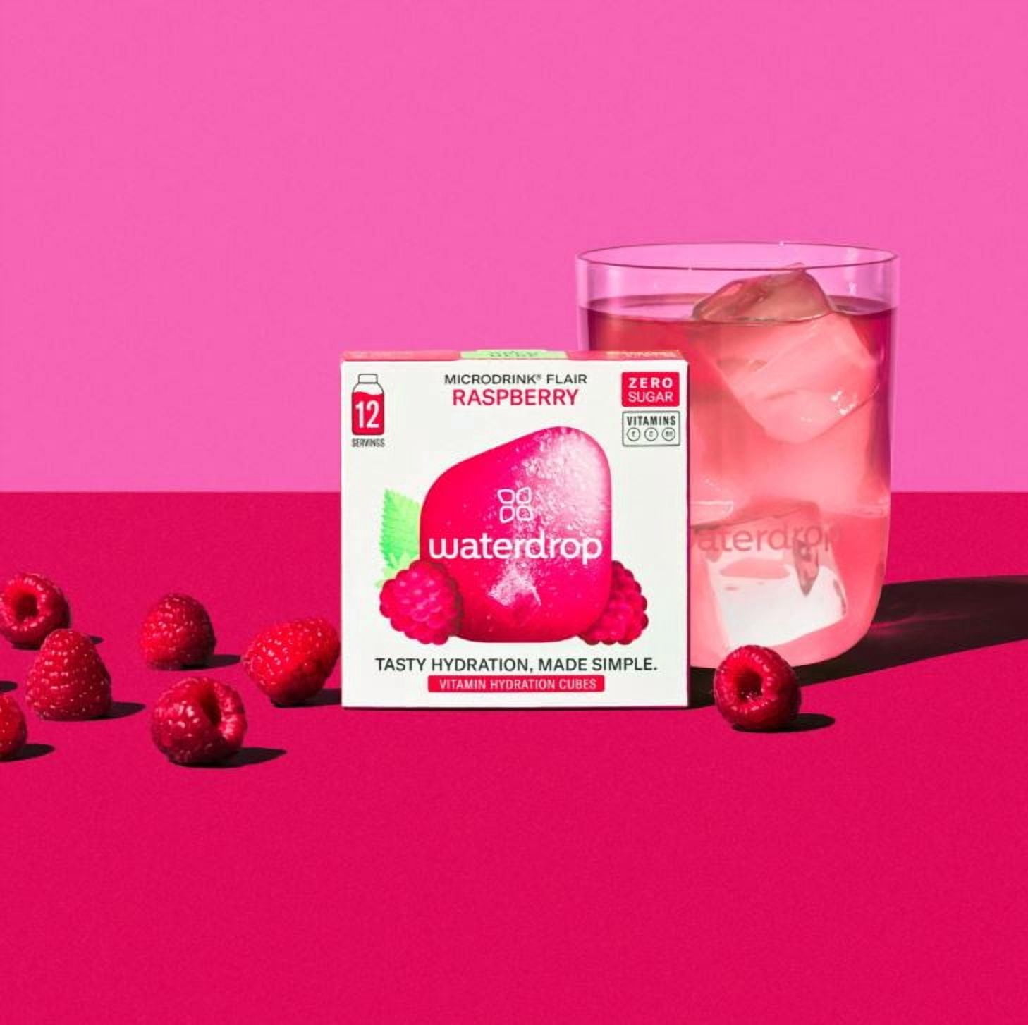 Waterdrop Microdrink Flair Zero Sugar Raspberry, 12 Count Packets Hydration Cubes 0.89 oz