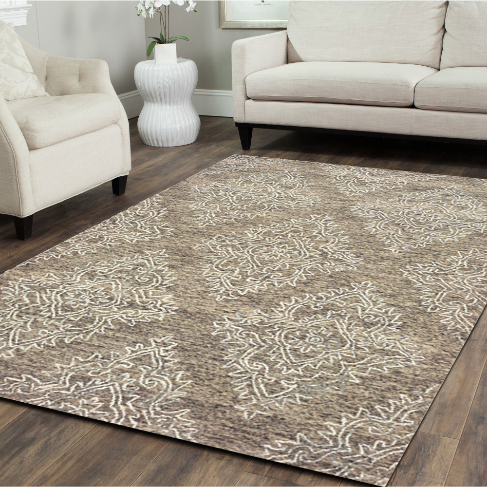 Ox Bay Karma Beige Khaki 9 ft. x 12 ft. Large Tufted Wool Area Rug