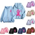 thumbnail image 2 of Womens Fall Zip Up Hoodies Breast Cancer Awareness SweatshirtsSurvivor Support Shirts Women, Drawstring, Pink Ribbon Print Long Sleeve Winter Comfy Track Jackets with Pocket Light Blue S, 2 of 7