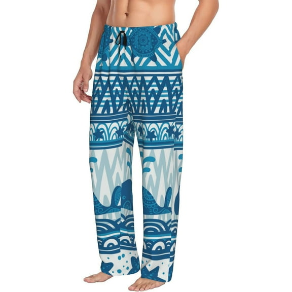 Mens Pajama Pants Bottoms with Pockets - Sea Underwater Animals Comfy Mens Pj Pants, Soft Men Lounge Pants