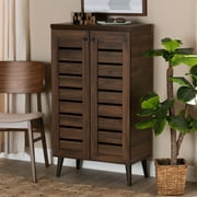 Baxton Studio Salma Modern and Contemporary Walnut Brown Finished Wood 2-Door Shoe Storage Cabinet