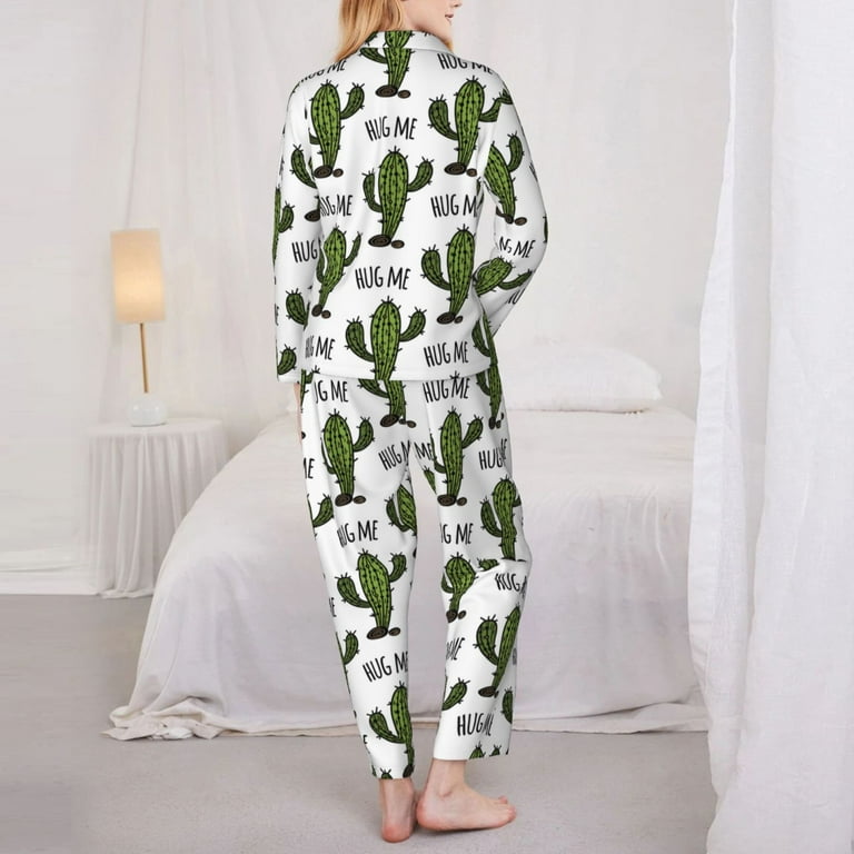 Pajamas for Women Set Cactus hug me Pattern Soft Comfy Long