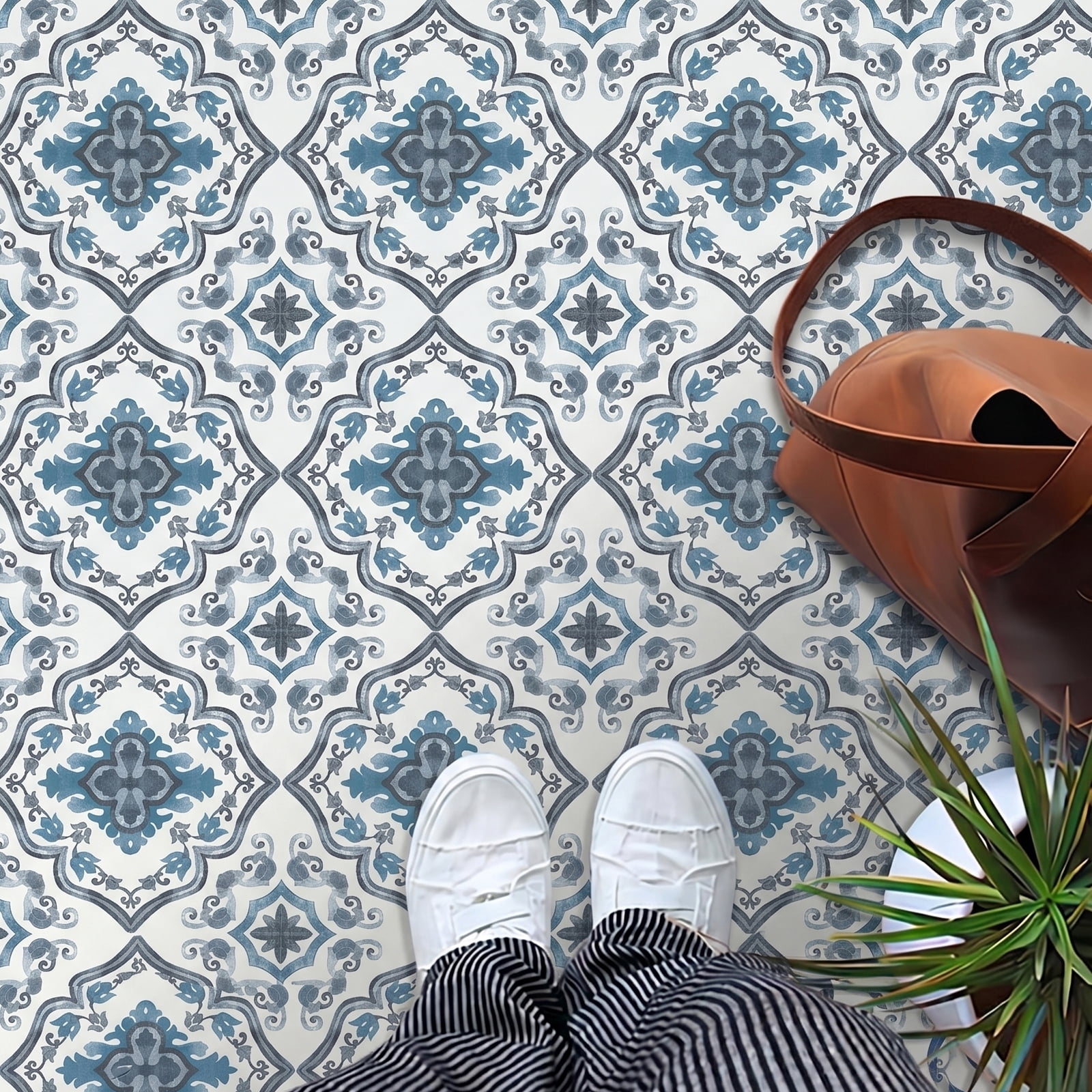 DEWOO Peel and Stick Floor Tile, Peel and Stick Flooring Self Adhesive, Waterproof Vinyl Flooring Suitable for Bathroom, Kitchen, Blue(12 x 12 In, 10PCS)