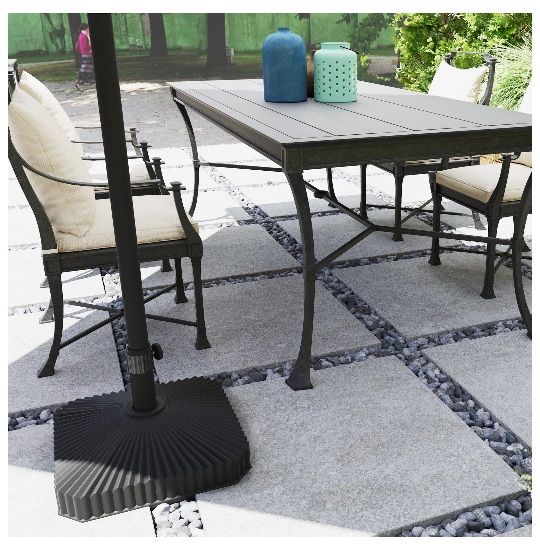 Square Patio Umbrella Base Holder, Heavy Duty Outdoor Umbrella Stand Base, Filled Up to 42lbs with Sand or 33lbs with Water for Garden, Poolside, Black