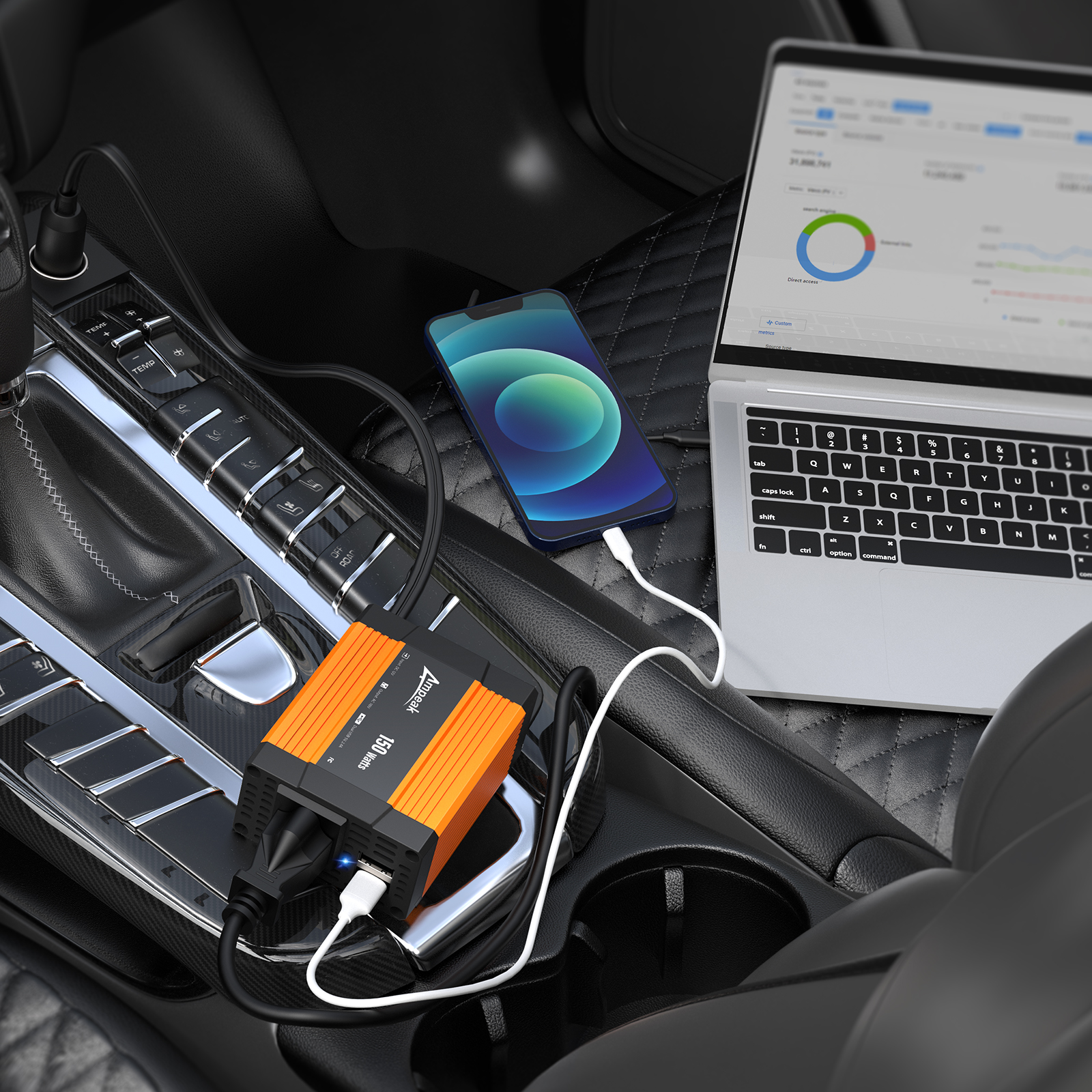 Ampeak 150W Car Power Inverter 11 Safe Charging DC 12V to AC 110V Car Converter 4.8A Dual USB