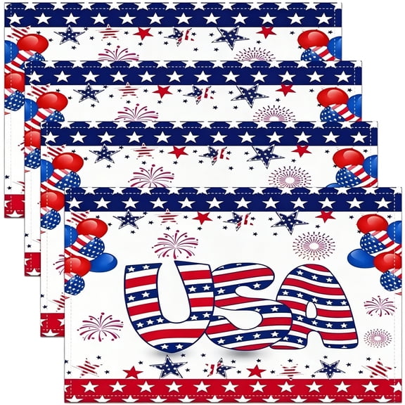 BPPEG 4Th of July Placemats,Patriotic Plastic Table Mats,Independence Memorial Day Vintage America 250 Anniversary Flag Stars Stripe Place Mat,Vinyl Table Decoration for Outdoor Party Dining