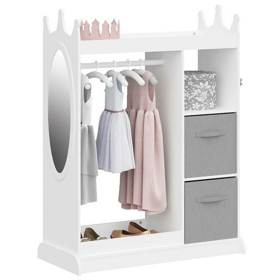 STAROUS Kids Dress up Storage with Mirror and Storage Bin,Kids Play Armoire Dresser White