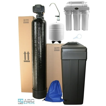 ABCwaters built Fleck 5600sxt 48,000 Black WATER SOFTENER with Upgraded 10% Resin + 5 Stage Reverse Osmosis Drinking Water Filter System 50 gpd - Complete