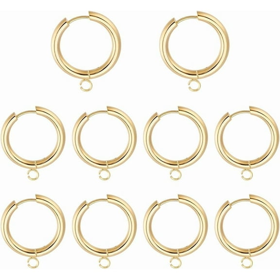 24K Gold Plated Earring Hooks Stainless Steel Huggie Hoop Earring Findings with Jump Ring 10Pcs Leverback Ear Wire for Jewelry Supplies Making Design Hanging Charms