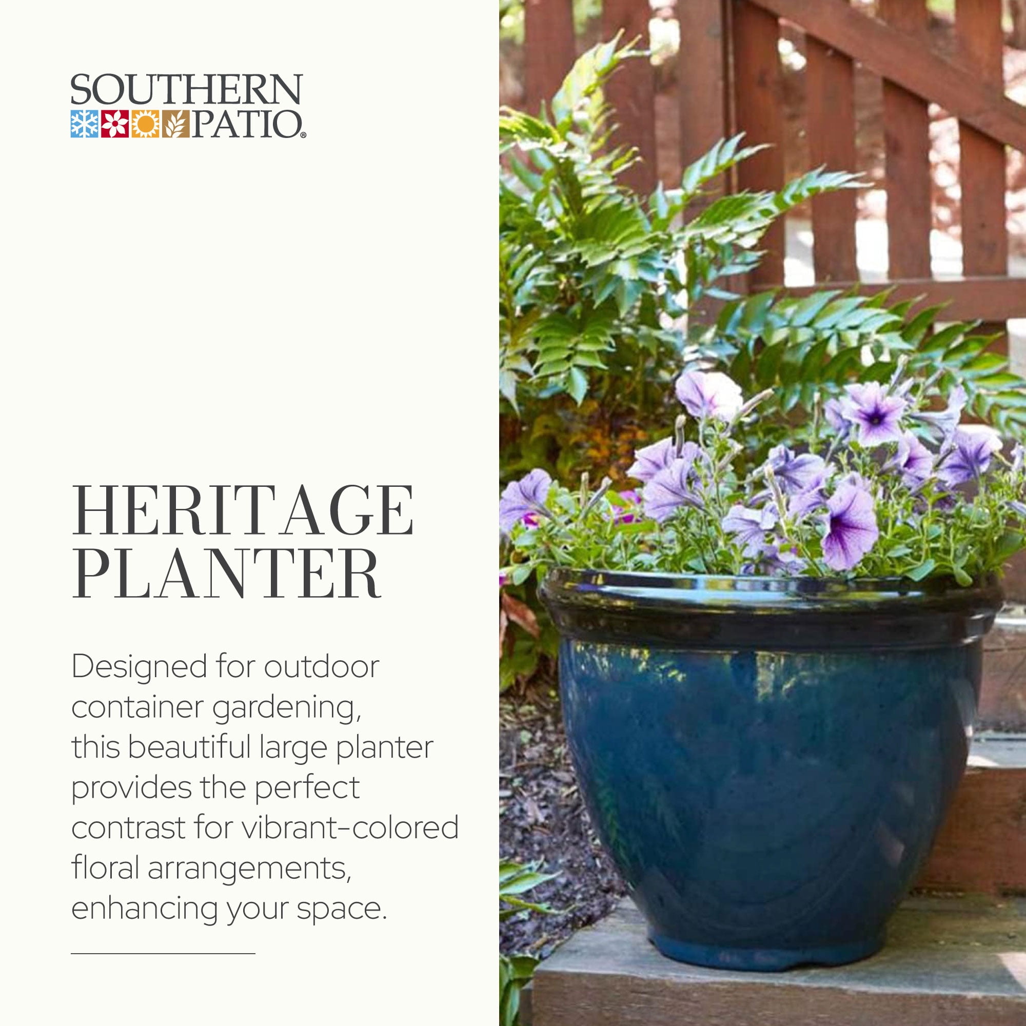 Southern Patio Heritage Outdoor Glossy Resin Planter, Monaco Blue (2 Pack)