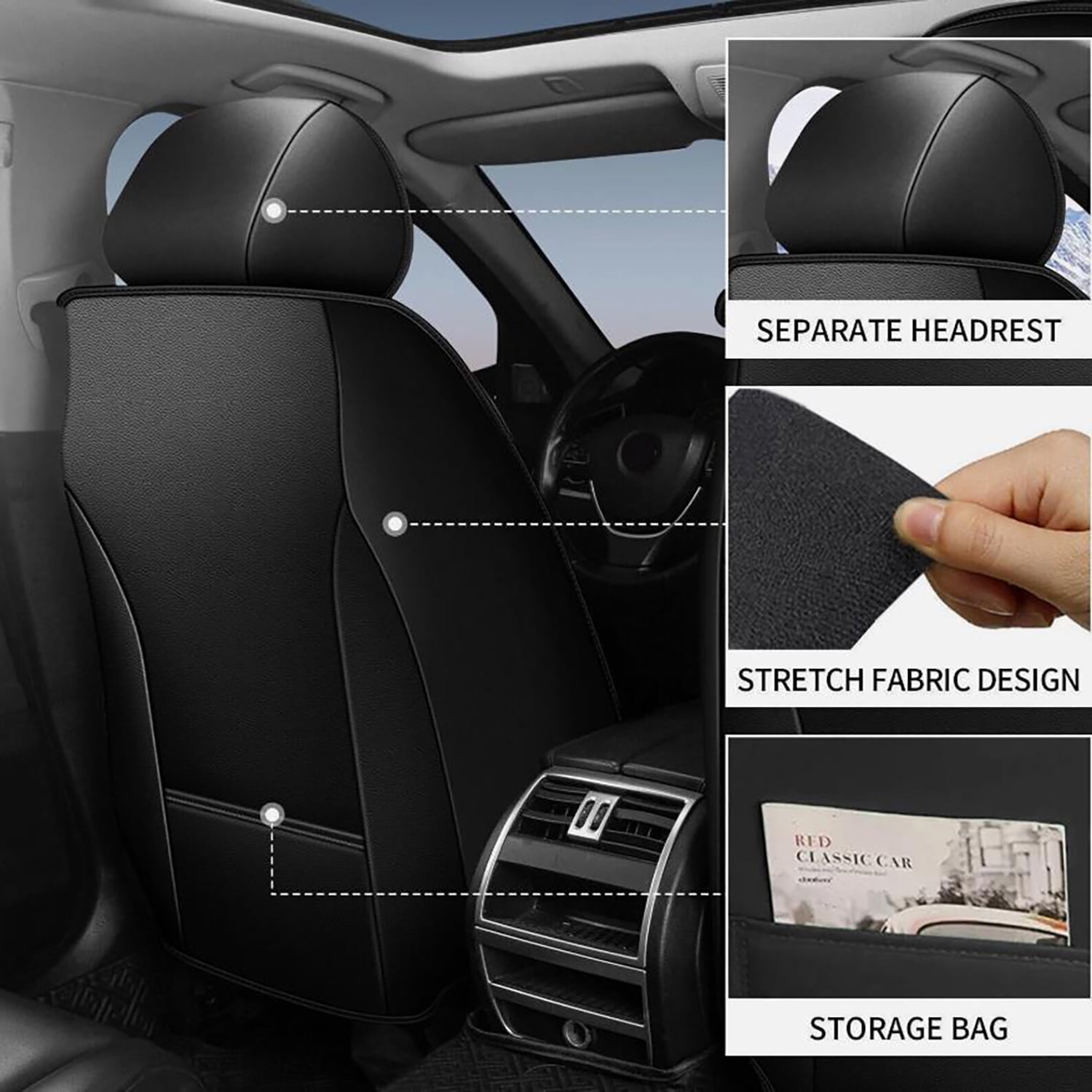 Car Seat Covers Full Set for Car Seat Covers Custom Fit for Honda CR-V 2015-2025 2 Rows 5-Seat Set Faux Leather Seat Covers Waterproof Car Seat Protector (5-Seat Set, Black&Redline)