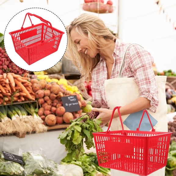 DINHEAROM Handheld Shopping Basket Red Plastic 1Pcs 15.7X11.8X8.3In