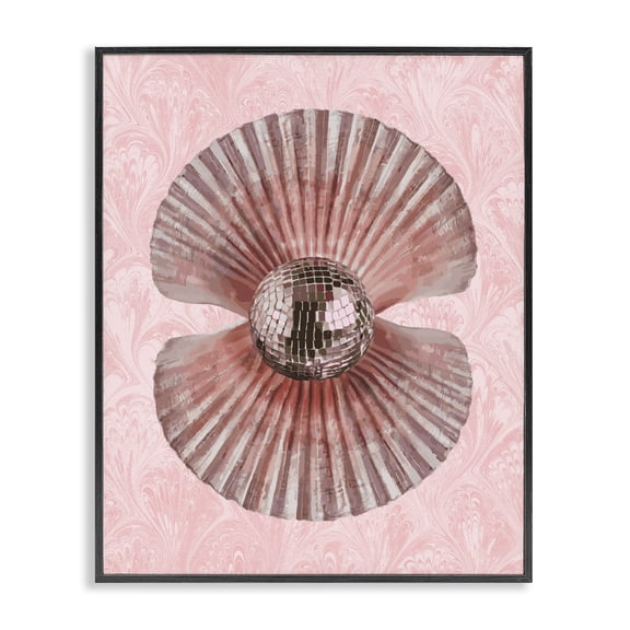 Stupell Industries Disco Ball Clam Pearl Fashion Painting Black Framed Art Print Wall Art, 11 x 14