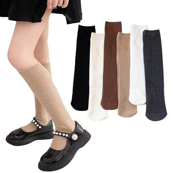 Esaierr Vertical Stripes Knee High Socks for Toddler Kids Cotton Calf Compression Socks 3 Pairs Spring Girls Stockings Baby Solid Color Thigh High Socks