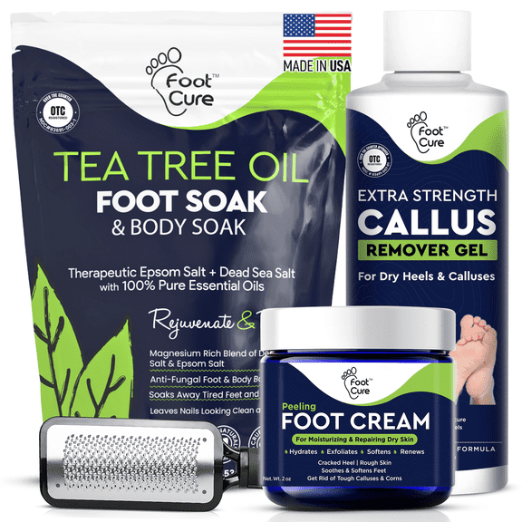 FootCure Tea Tree Foot Soak & Callus Remover Gel - Antifungal Foot Cream for Cracked Heel, Callus Remover Gel with Exfoliator