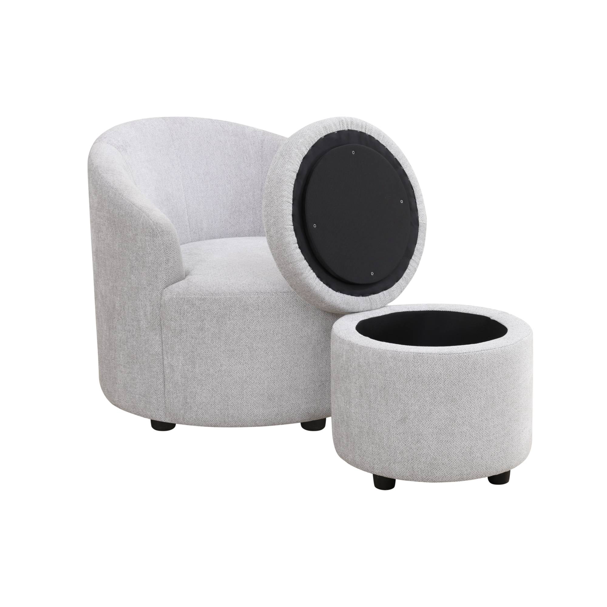 Swivel Barrel Chair With Storage Ottoman Comfy Armchair with Footrest Reading Chair for Living Room, Bedroom