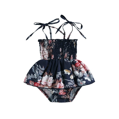 

Biekopu Baby Girls Summer Sling Rompers Casual Sleeveless Backless Floral Tutu Playsuits