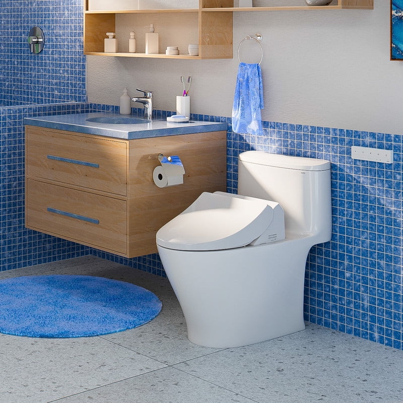 TOTO Washlet Elongated Bidet Seat with Heated Seat, Warm Water Cleanse, SoftClose Lid & Remote Control – Cotton (Model T1SW2491#01)