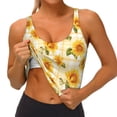 thumbnail image 4 of Haiem Light Yellow Plaid Sunflower Pattern Womens Sports Bra - U Neck Padded Low Impact Yoga Bra Workout Crop Top Gym Moisture-Wicking Workout Vest -Small, 4 of 9